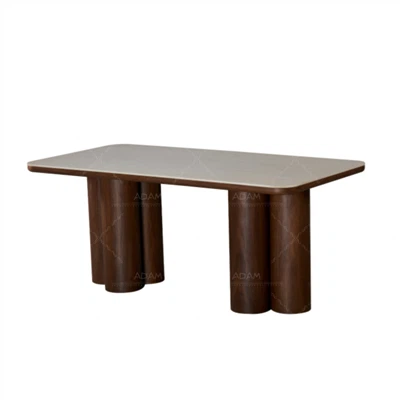 Taula de menjador de ceràmica de travertí blanc beix